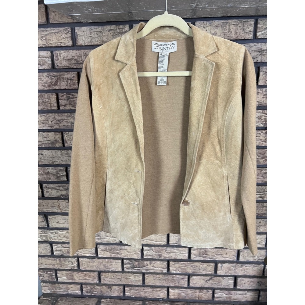 Jones New York Country Petite Suede Leather Knit Blazer Jacket‎